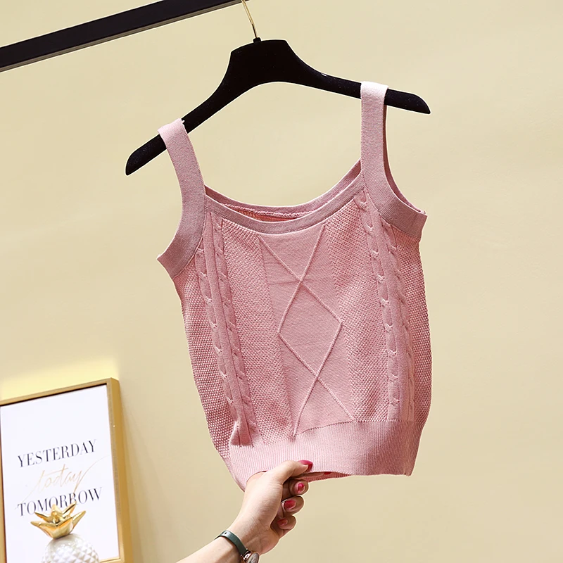 HELIAR Women Net Camis Knitting Sexy Spaghetti Club Camis Female Solid pull over Camisole Solid Street Summer Tank Tops