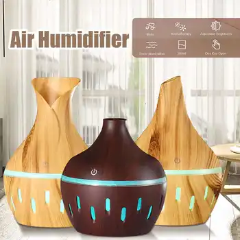 

300ml Air Humidifier 2.4Hz Ultrasonic Aroma-Essential-Oil Diffuser 7 Color Changing LED Lights Wood Grain Household Humidifier