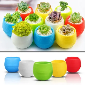

4PC Cute Mini Flower Pots Colourful Round Plastic Plant Flower Pot Planters For Succulents Flowerpots Indoor Herbs Garden Home