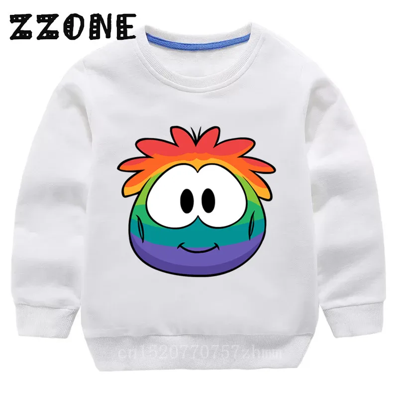 Дети KC22 Клуб Пингвин Радуга Puffle мультфильм толстовки детские толстовки пуловер топы для девочек и мальчиков осенняя одежда KYT5256 - Цвет: 5256B-White
