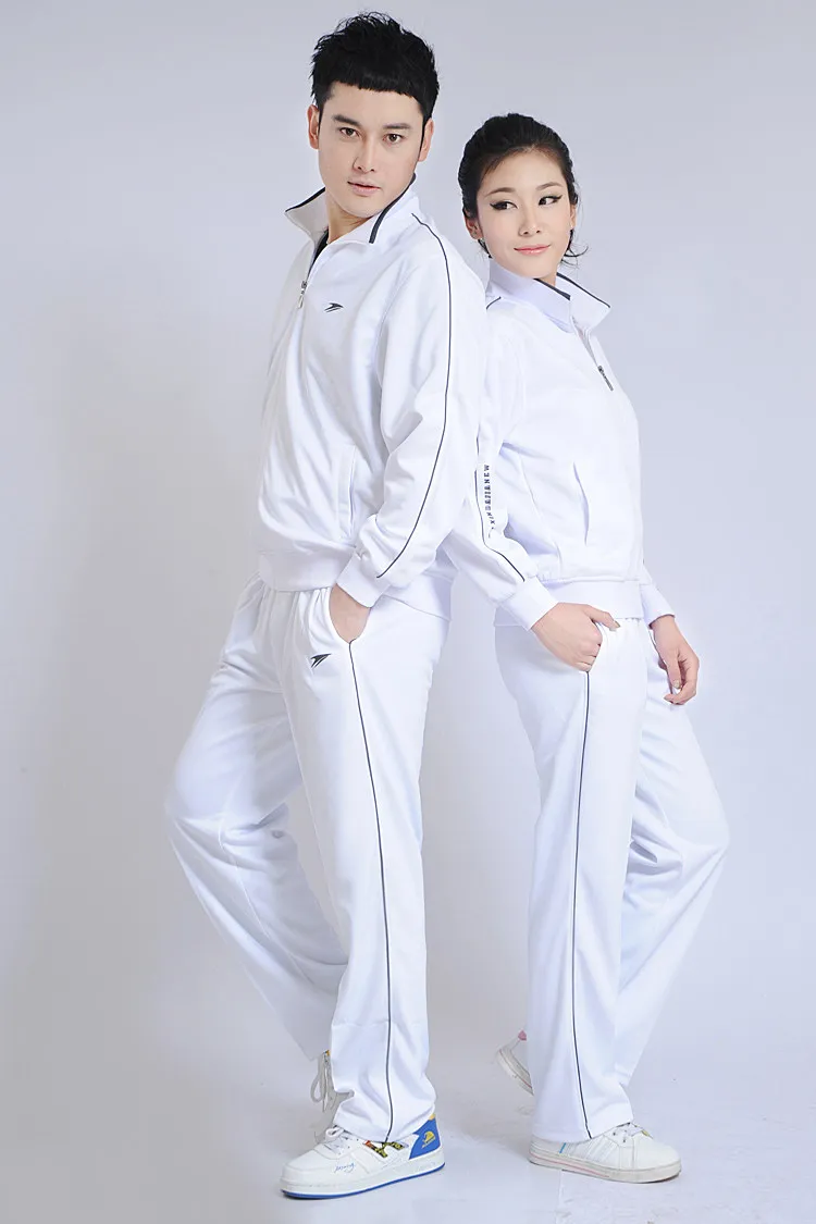Xinda Chia Nan Korean Silk White Sports Clothing Set Coat Spring And Autumn Trousers Women's Men's Couples Casual Large Size Gro