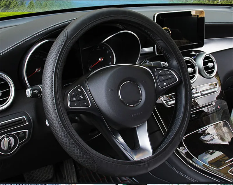 Крышка рулевого колеса автомобиля 36-39 см для Lada Vesta XRAY Granta Калина приора Largus Niva 4x4 подлокотник 2114 2107 2110 аксессуары - Название цвета: Черный