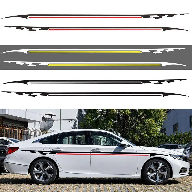 

2PCS 350CM*8CM Car Body Waist Stickers Car Sticker Side Door Long Stripe Checkered Racing Body Stickers Vinyl Decal Stickers