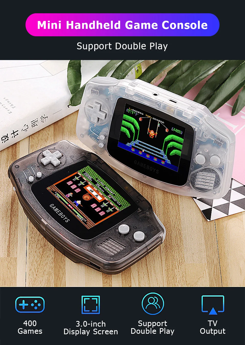 Retro Game Console Mini Handheld Game Player Built-in 400 classic games support double player game