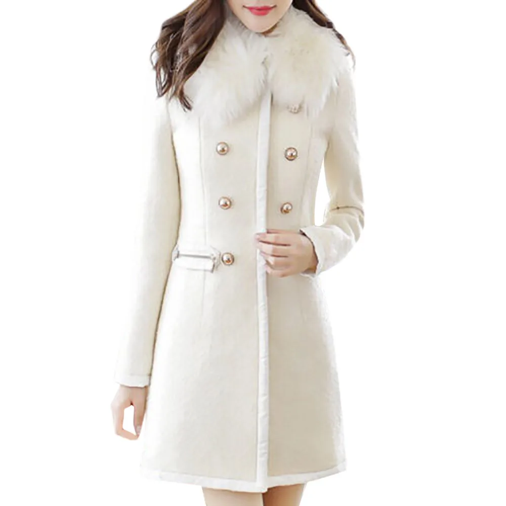 Stylish Bar Autumn Winter Jacket Women Wool& Blends Lapel Coat Outerwear Windbreaker Coats Warm Thicken Female Slim Fit Jackets - Цвет: White