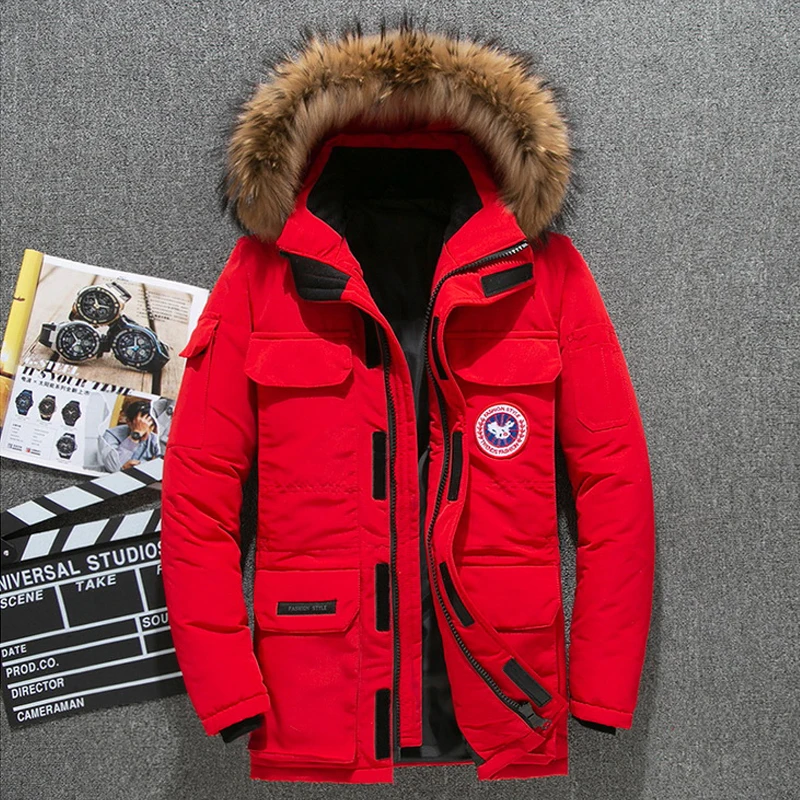 Meilleur Hiver bas Parkas veste hommes blanc canard duvet manteau hommes épais neige Parka pardessus coupe vent longue fourrure à capuche Parkas chauds
