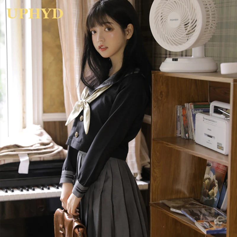 UPHYD Korean High School Uniform Academy Wind Sailor Suit S-XL Anime Cosplay Cheerleader Schooluniform
