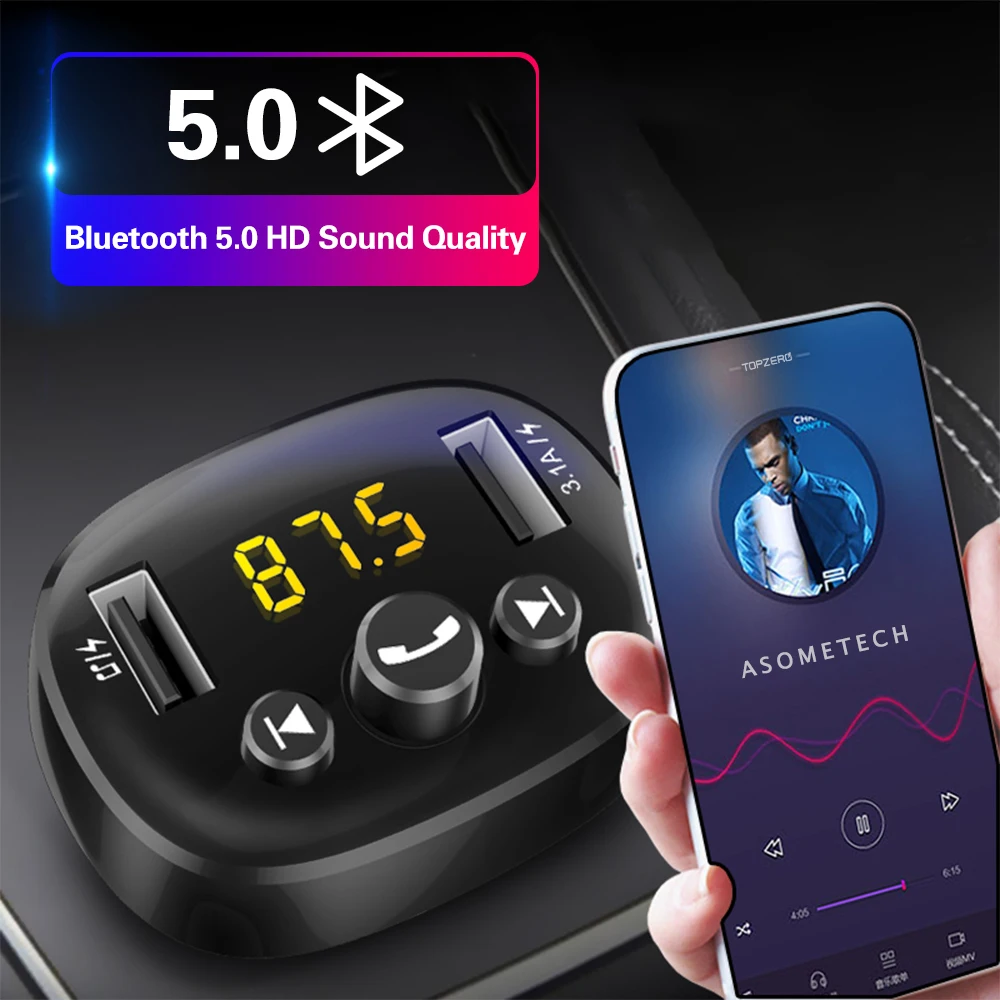 Автомобильное зарядное устройство USB с fm-передатчиком, аудио mp3-плеер, Bluetooth 5,0, приемник, двойное зарядное устройство USB, TF карта, музыкальный автомобильный комплект HandFree