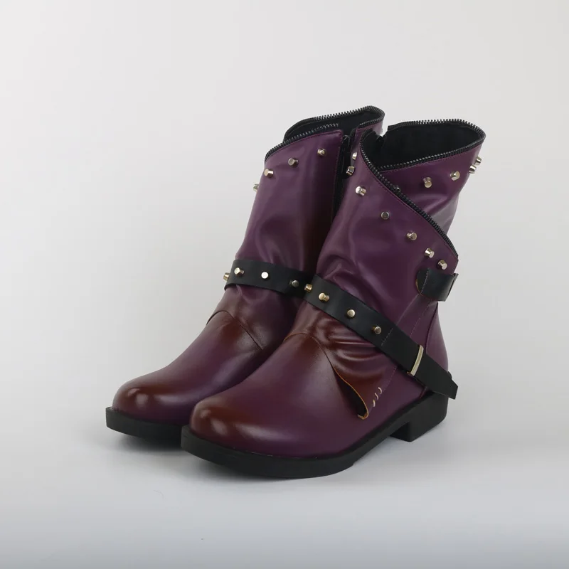 Новые женские ботинки; мотоботы; однотонные модные ботинки; осенние ботинки; большие размеры 34-43 - Цвет: Purple