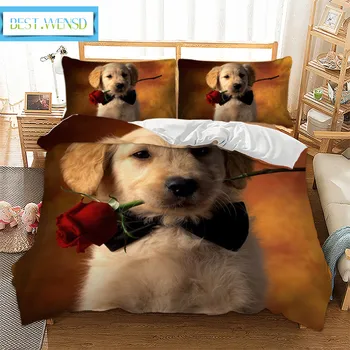 

BEST.WENSD Rose dachshund bedclothes Bow tie brown dog bedding set wedding luxury comforter set Home textiles duvet cover sets