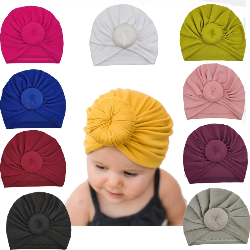 Children Accessories Newborn Toddler Kids Baby Boy Girl Turban Cotton Beanie Hat Winter Warm Soft Cap Solid Knot Wrap | Детская одежда