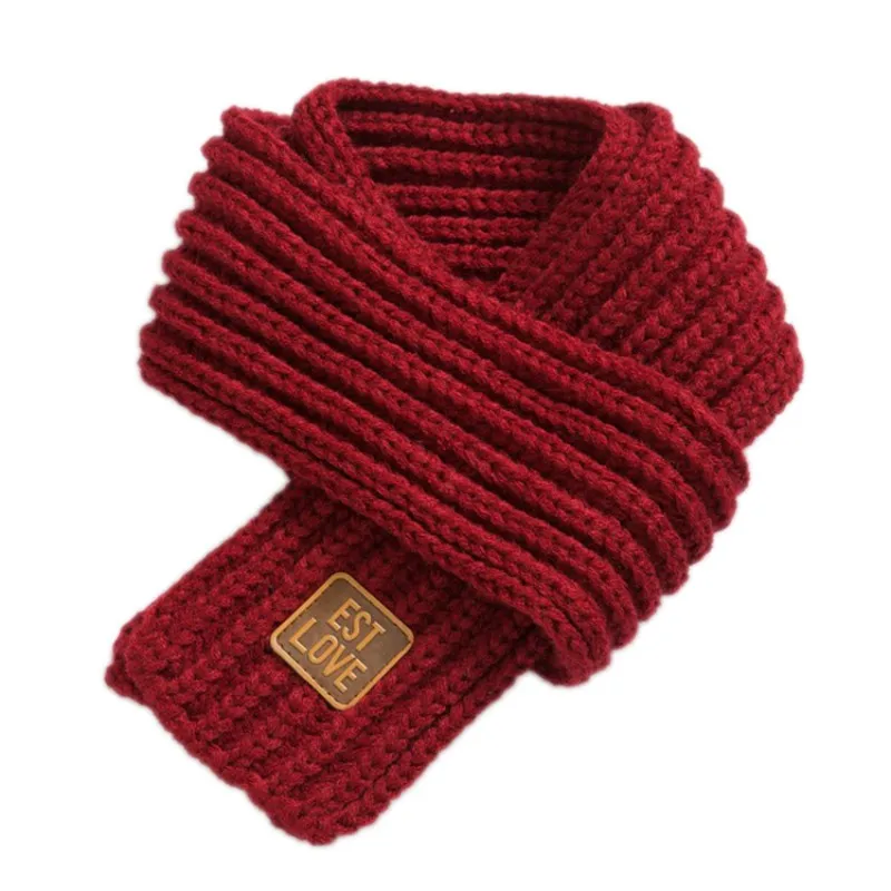 Fashion Children Knitted Scarf Solid Color Small Labeling Autumn Winter Keep Warm Kids Boys Girls Neck Scarves - Цвет: DR