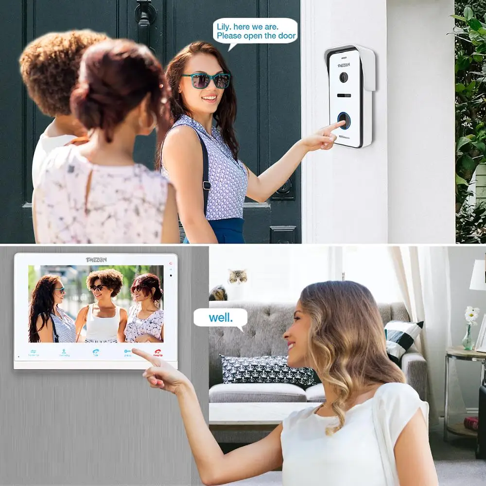 - TMEZON WirelessWifi Smart IP Video Doorbell Intercom System 10 Inch7 Inch Screen Monitor With 1x720P Wired Door Phone Camera