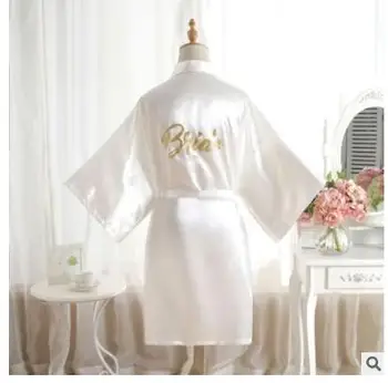 

Silk Satin Wedding Bride Bridesmaid Robe Solid Bathrobe Short Kimono Night Bath Fashion Dressing Gown For Wome