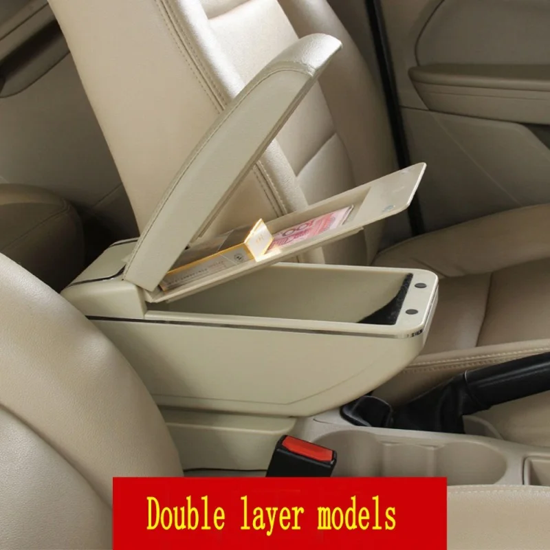 All Black, Double Layer with USB for Mini Cooper Coupe Armrest Console Center Storage Box with Base Cup Holder Ashtray