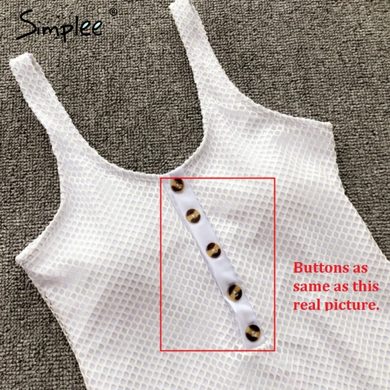 Simplee сексуальный сетчатый белый цельный бикини женский на пуговицах Женский