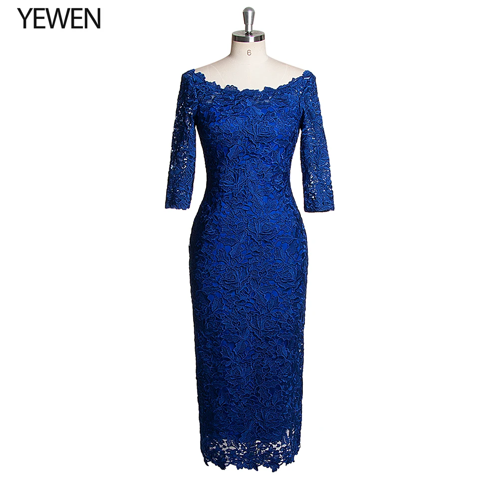 Sexy Short Royal Blue Cocktail Dresses with Half Sleeves Women Knee