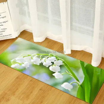

3D Floral Printed Kitchen Floor Mat Non-slip Carpets Table Floor Mats Absorbent Kitchen Rugs Soft Microfiber Rug
