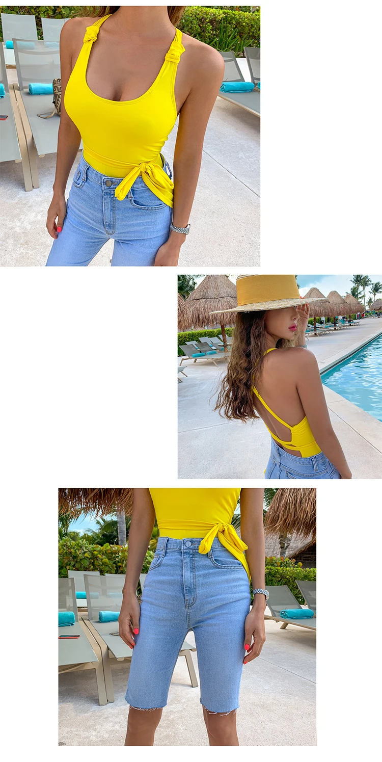 Women Solid Sexy One Piece Swimsuit Female Bathing Suits Bodysuit Beach Wear New Swim Suit Vintage Backless Monokini
