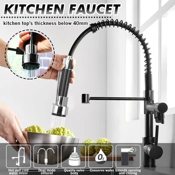 

Black Spring Kitchen Faucet Pull out Side Sprayer Dual Spout Single Handle Mixer Tap Sink Faucet 360 Rotation Kitchen Faucets