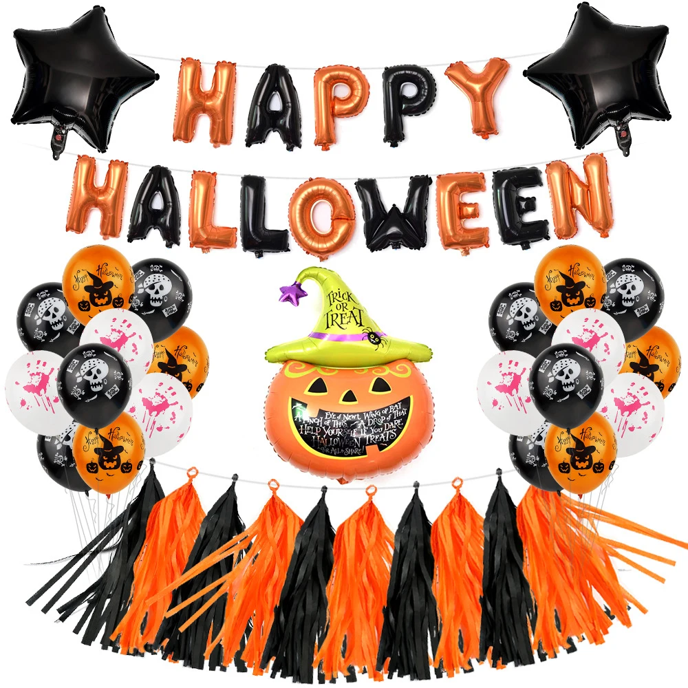 Behogar Тыква Happy Halloween Воздушные шары комплект украшений с подвесными, украшенные бахромой и кисточками для Аксессуары для празднования Хеллоуина