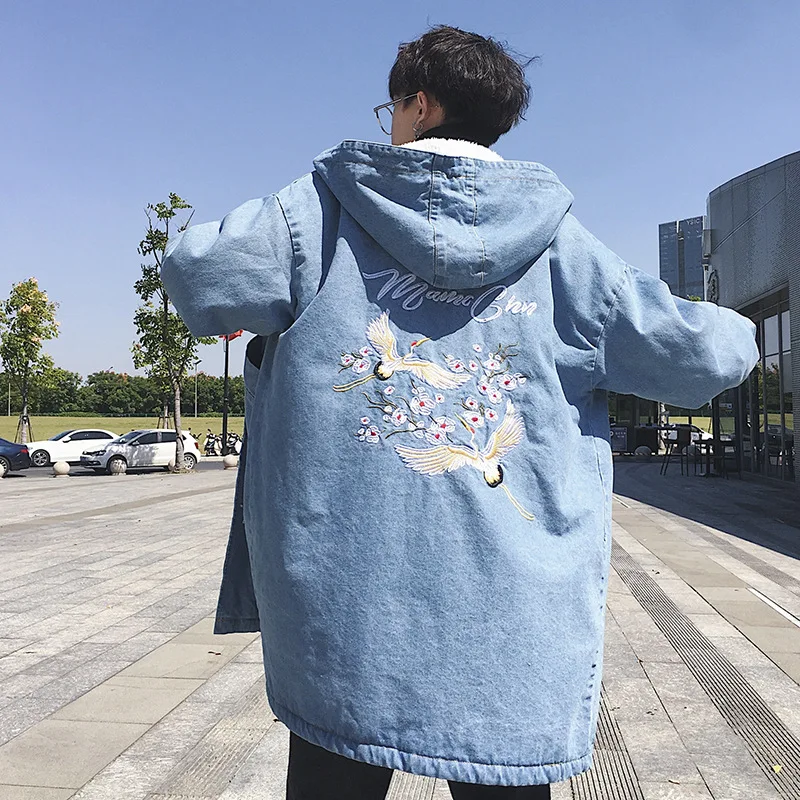 

2019 Winter New Style Thick Lamb's Wool Cool Embroidered plus Cotton Cowboy Short Coat Men's Hoodie
