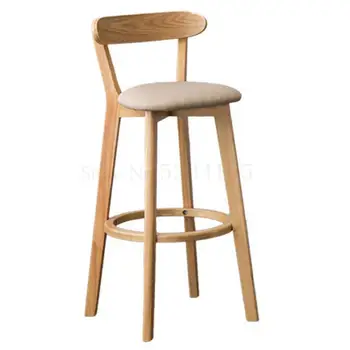 

Solid Wood Bar Chair Back Simple North European Home Milk Tea Shop Coffee Shop Retro Bar Chair Front Desk Stool