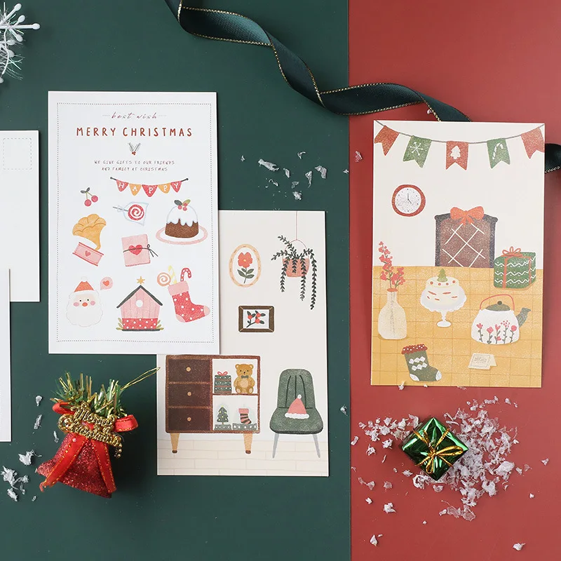 30 Pcs/Set Christmas Wish List Postcard Best Wish Cartoon Greeting Cards Message Card Xmas New Year Gift