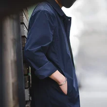 Madden Мужской Винтаж саржа Camden Тренч Осень сплошной цвет Повседневная Длинная Куртка