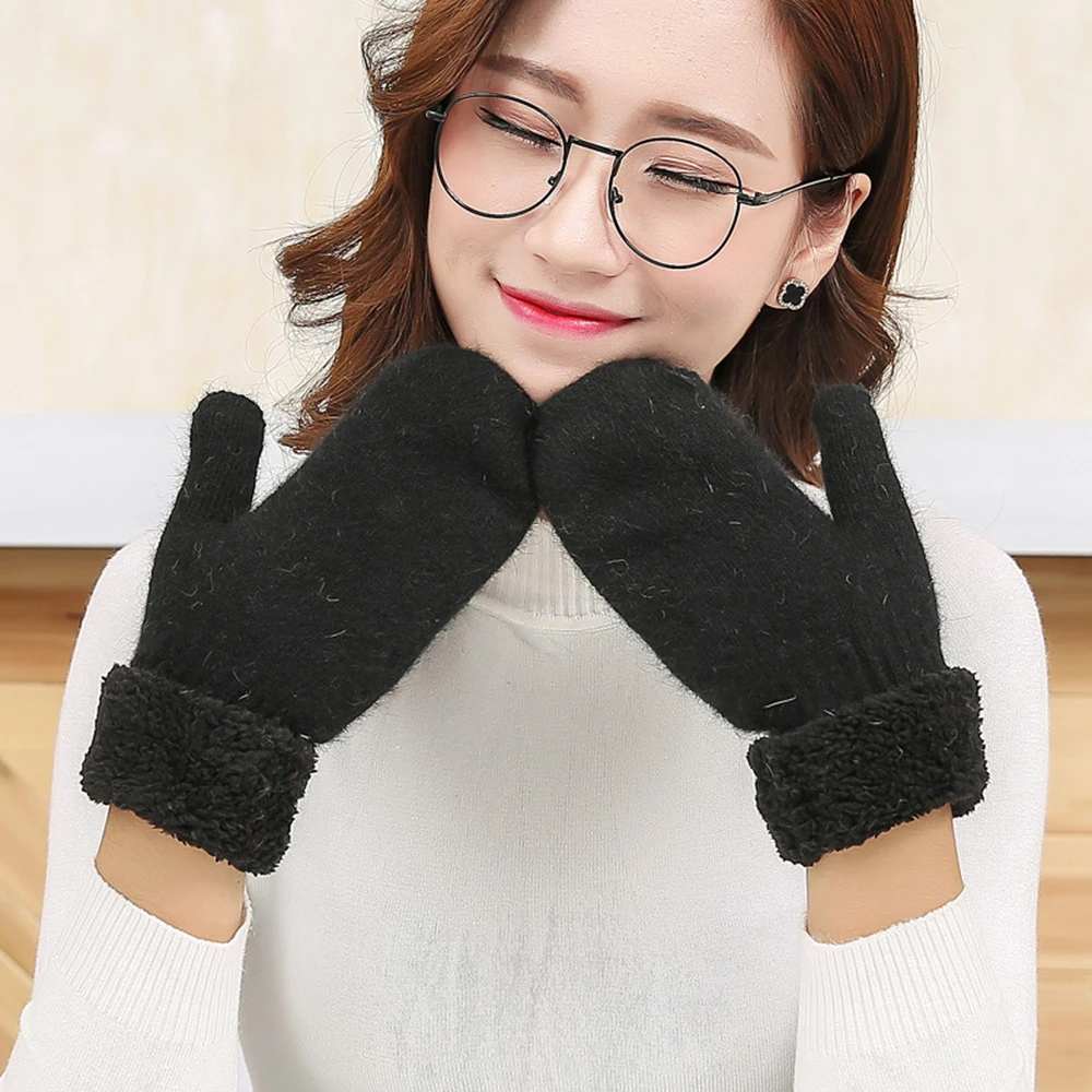 Новые зимние корейские женские милые студенческие перчатки для верховой езды, шерстяные теплые утолщенные бархатные перчатки