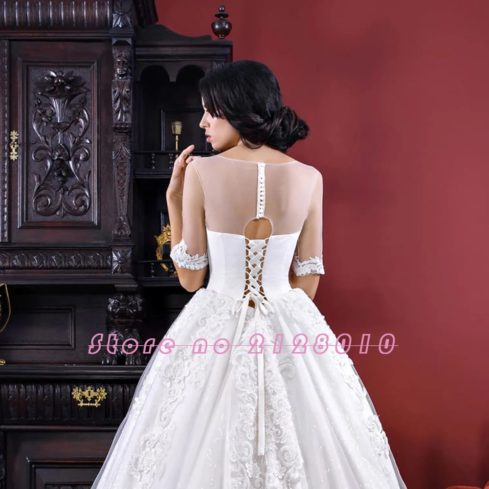 Изготовленные на заказ блестящие свадебные платья Robe De Mariee Половина рукава Полный Бисероплетение аппликации Принцесса платья Китай AliExpress