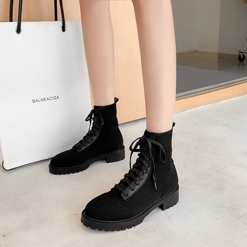 

Autumn Winter Block High Heels Gothic Punk Womens Shoes Lace Up Platform Ankle Biker Boots for Women Black boots YMB279