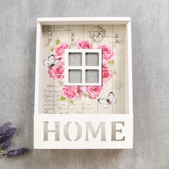 

Hooks decorative wood with a shelf "Butterflies and pink roses" 29x21,3x8 cm 4762581