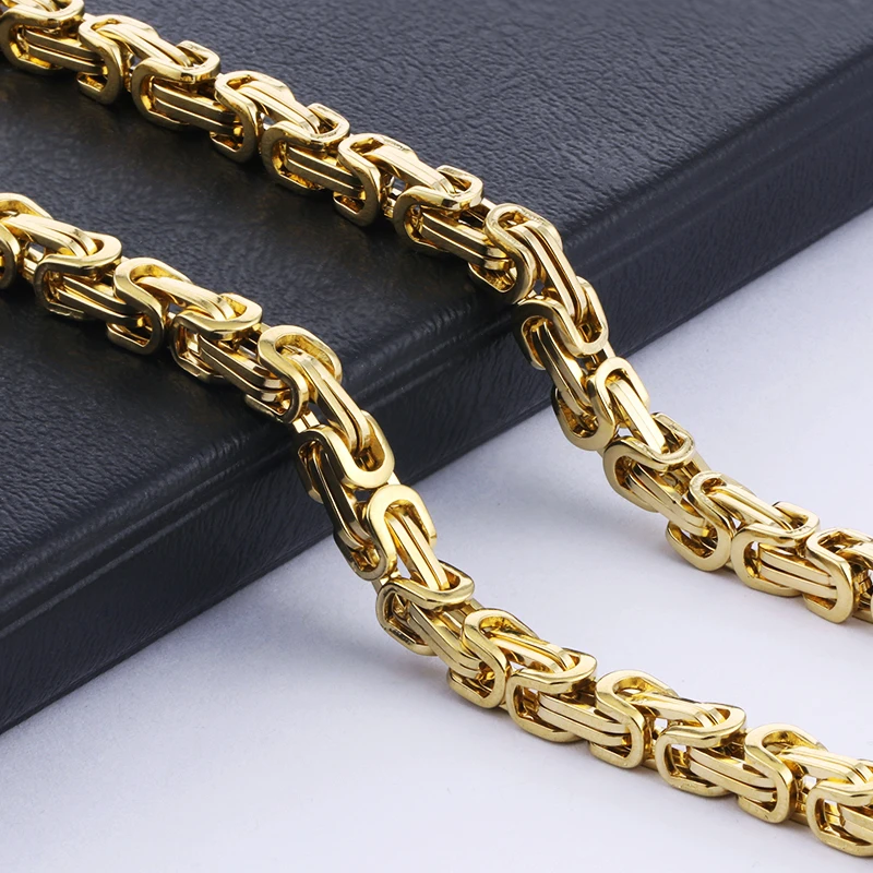 Byzantine Box Chain Necklace For Men - Stainless Steel Silver, 14in To 32in Length