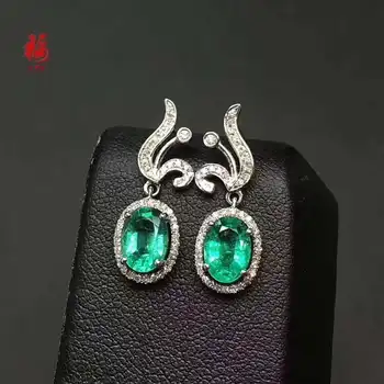 

Natural Real Emerald Silver Earrings, 925 Sterling Silver Fine Elegant Jewelry for Women Earring