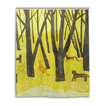 

Autumn Tree Cat Watercolor Shower Curtain 60 x 72 Inch Waterproof Polyester Decoration Bathroom Curtain with Hooks