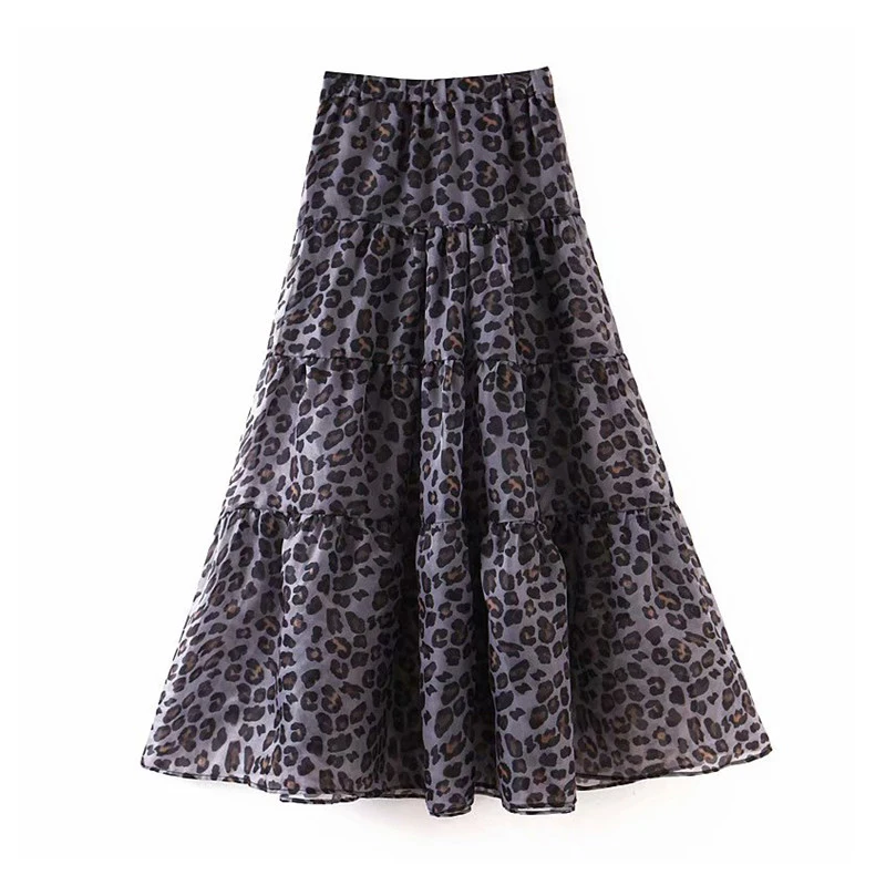 Женская длинная юбка из органзы с леопардовым принтом и животным узором, Женская Повседневная модная базовая юбка на молнии с высокой талией, mujer