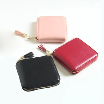 

Hot Selling Women Square Coin Purses Holders Wallet Female Leather Tassel Pendant Money Wallets Fashion Clutch Bag Card Holder