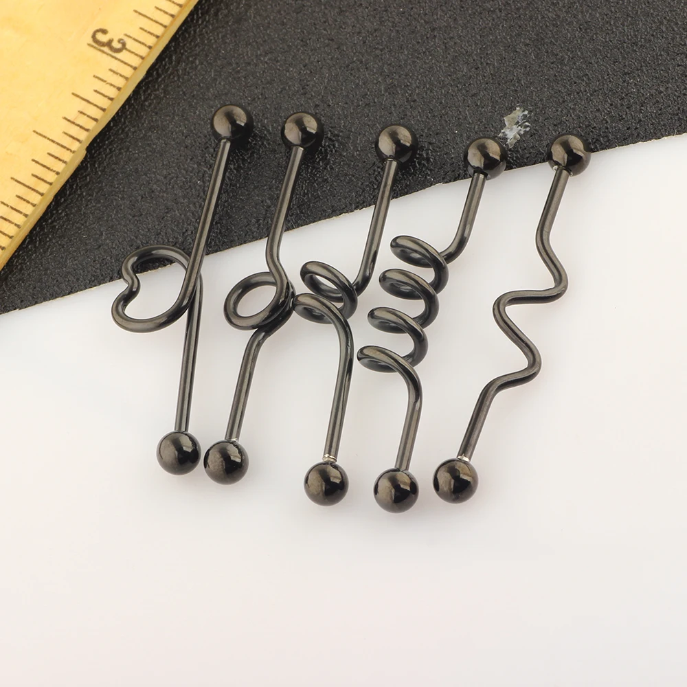 JUNLOWPY 14G Stainless Steel Industrial Barbell Screw Ear Cartilage Helix Conch Earring Piercing Body Jewelry 100pcs 5 Styles