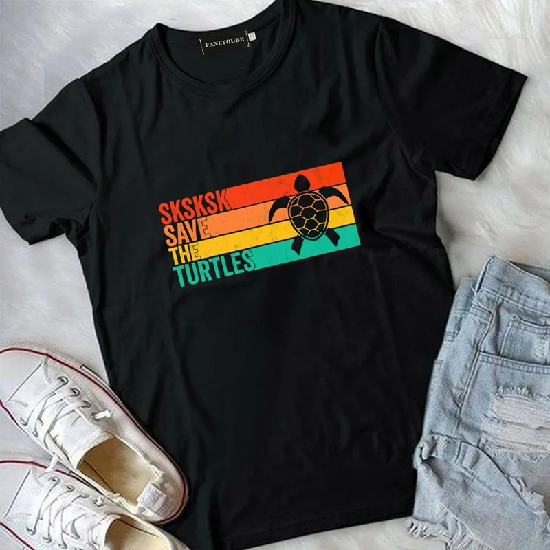 SKSKSK/футболка с надписью «Save The Turtles», Женская Винтажная футболка с коротким рукавом и круглым вырезом