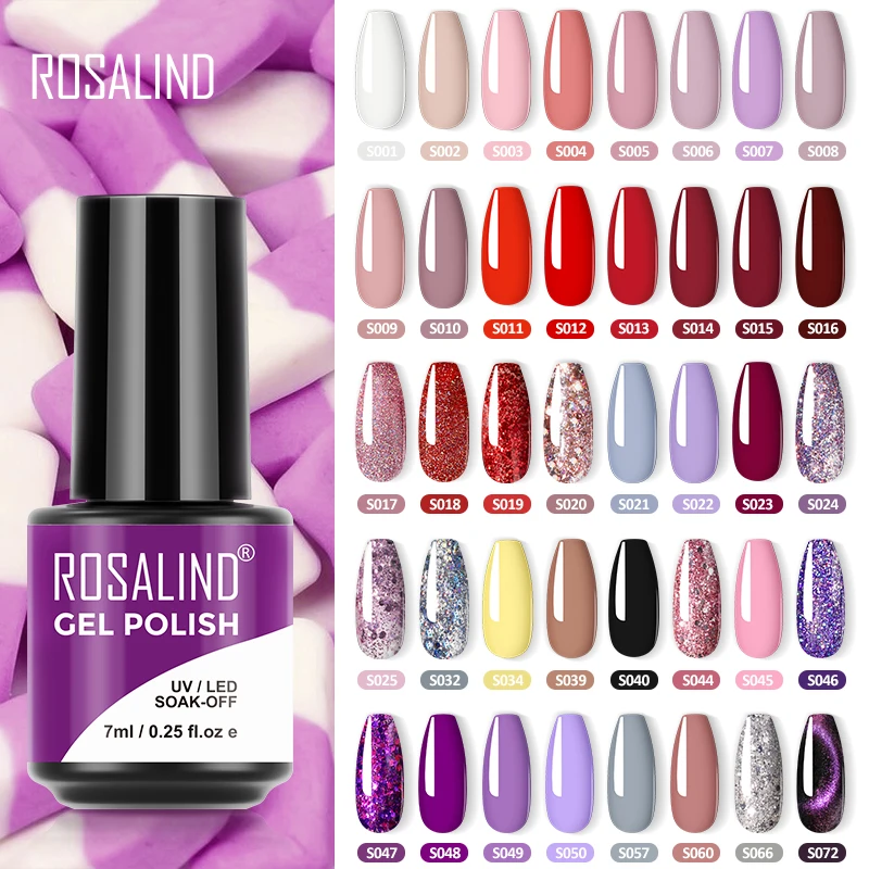 Гель-лак для ногтей ROSALIND 7 мл цветной с блестками УФ-гель Полупостоянный гель