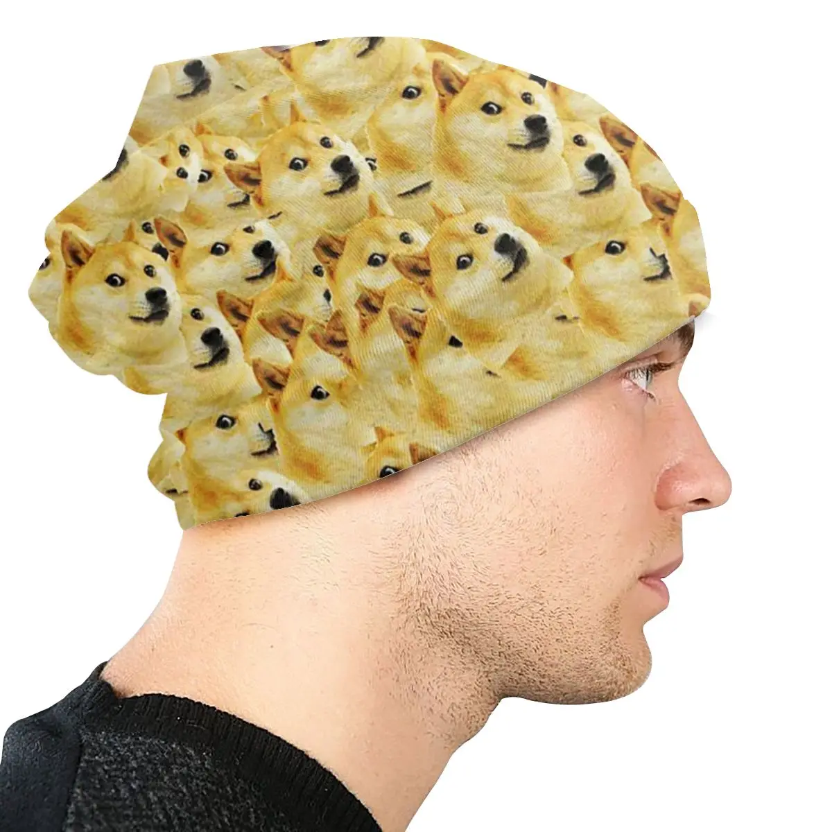 Забавные Животные Doge Meme унисекс взрослая Повседневная шапочка, уличная ветрозащитная вязаная Лыжная шапка с рукавом Skully Beanies