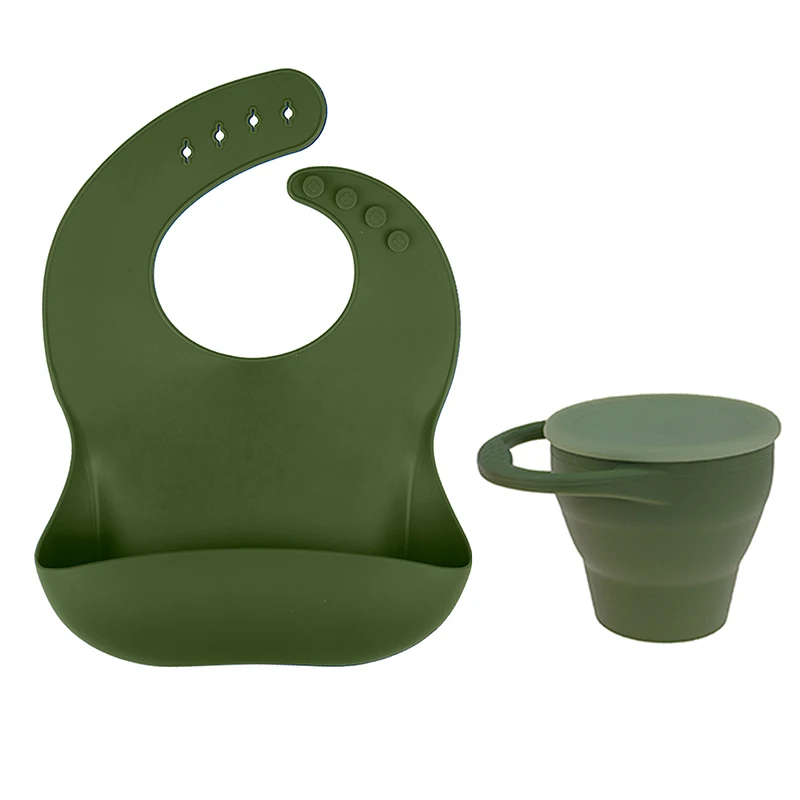 

Baby Feeding Tableware Silicone Bib Snack Cup Portable Food Storage Box Infant Dinner Set BPA Free Snacks Container Food Grade