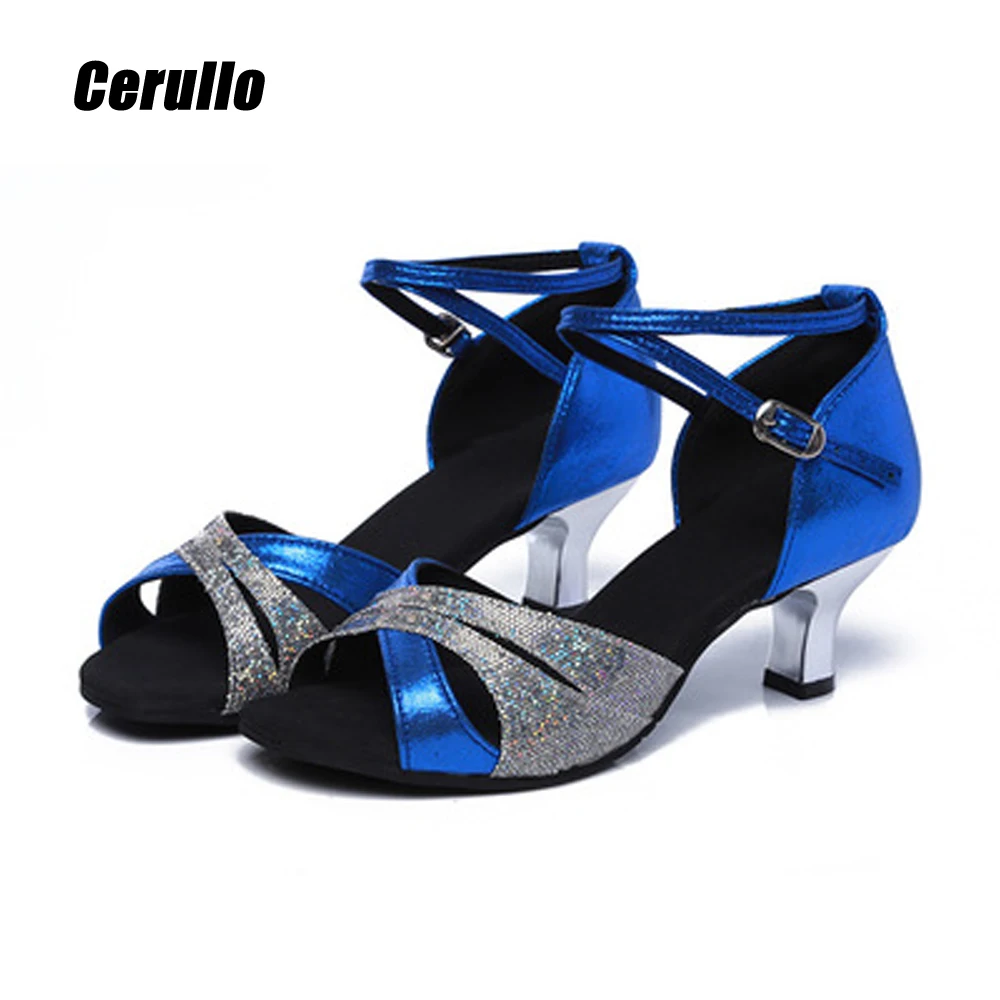 

Wholesale women's adult latin dance shoes middle heel latin shoes soft bottom social outdoor square dancing shoes A309