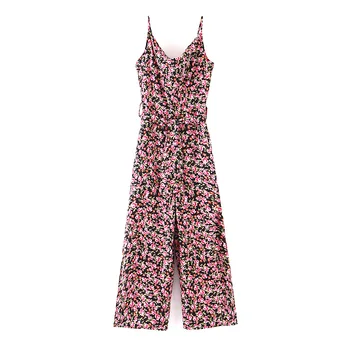 

Summer Floral Camis Jumpsuits Sleeveless Slim Backless Long Pants Rompers Women Spaghetti Strap One Piece Pants XZ2118