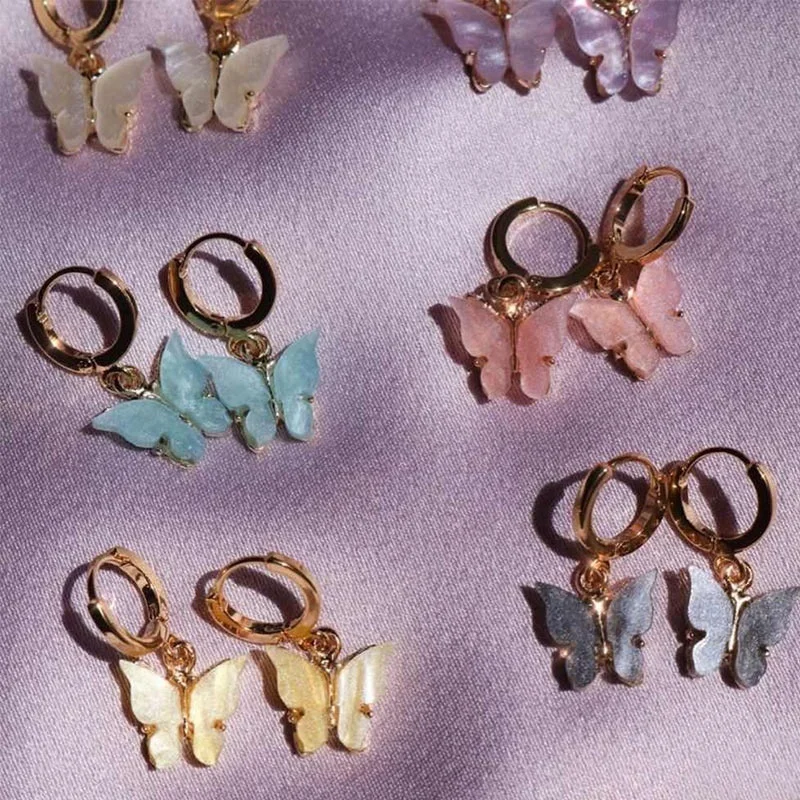 

Korean Cute Multi-colored Acrylic Butterfly Dangle Earrings Small Fresh Sweet Colorful Gold Earrings for Girls Jewelry Gifts