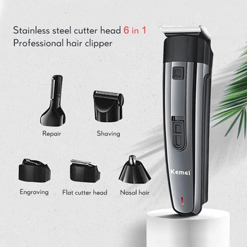 

Kemei 6 In 1 Electric Trimmer Cordless Hair Clipper Low Noise Shaving Machine Stainless Steel Blade Barber Cutting Hair Machine
