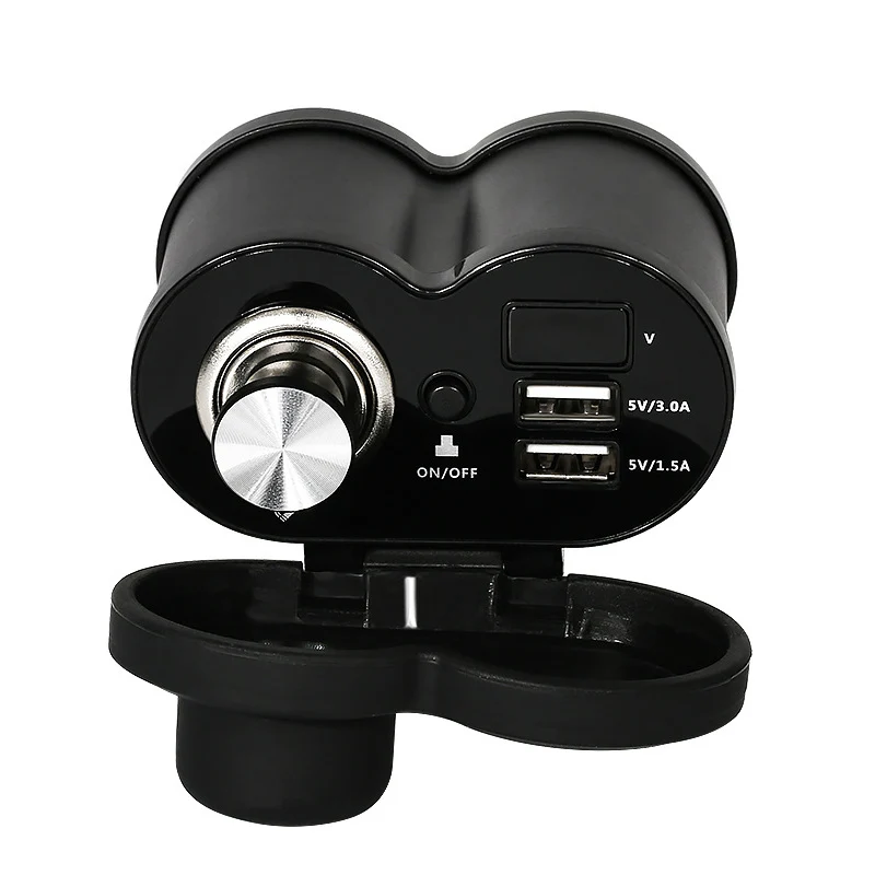 

Motorcycle USB Output Charger Scooter Mirror Handlebar Mount Aluminum Alloy Dual USB Charger with Cigarette Lighter Socket