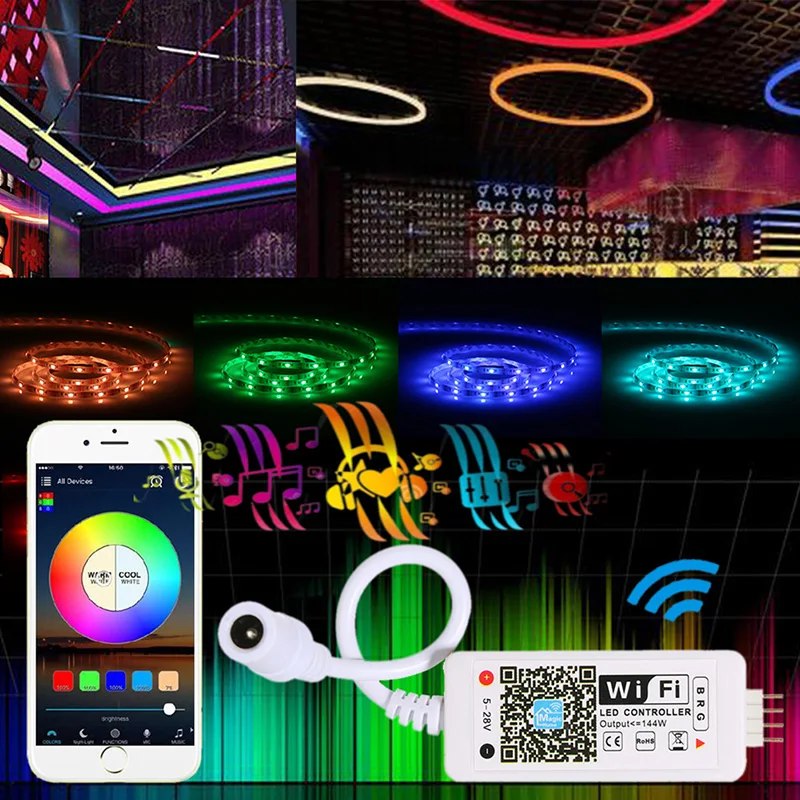 DC5-28V мини RGB Wifi умный контроллер диммер выход 3 канала работает для Android/IOS мобильного телефона бесплатное приложение поддержка звука Ac