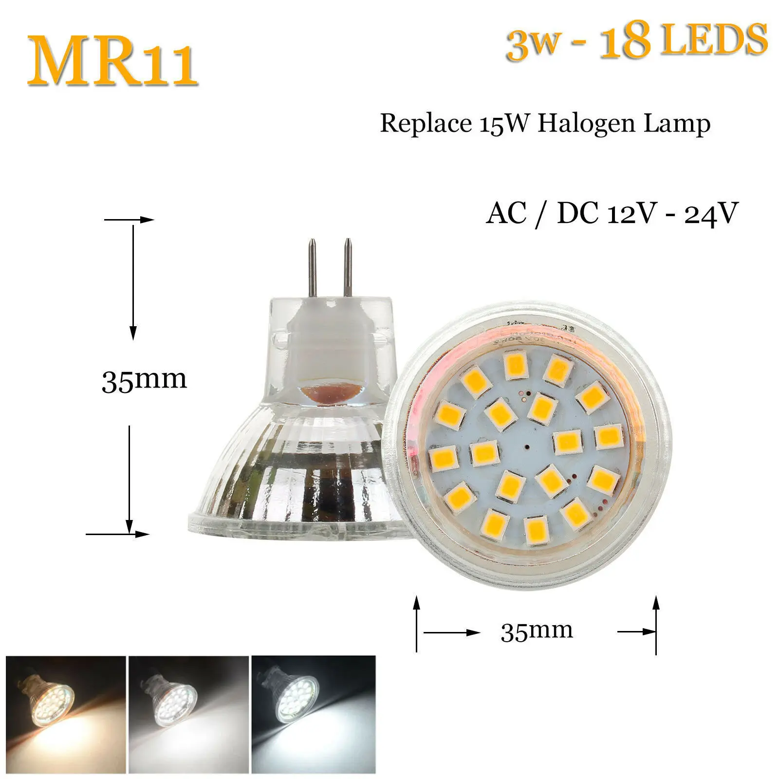 35 мм светодиодный лампочка MR11 GU4 2 Вт 3W 120LM 150LM светодиодный лампочка 2835 SMD теплый холодный нейтральный белый AC/DC12V-24V лампа замена галогенного освещения - Испускаемый цвет: 3W
